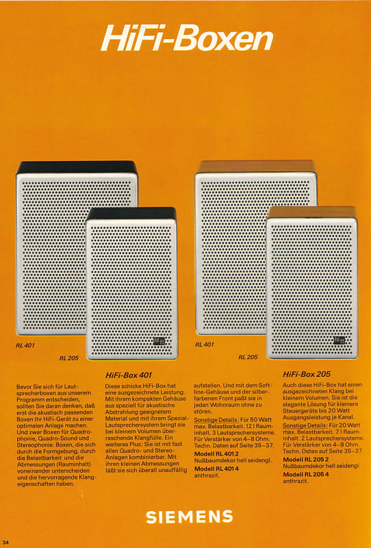 Vintage Hi Fi Speakers Siemens RL 401 Made in Germany 1979