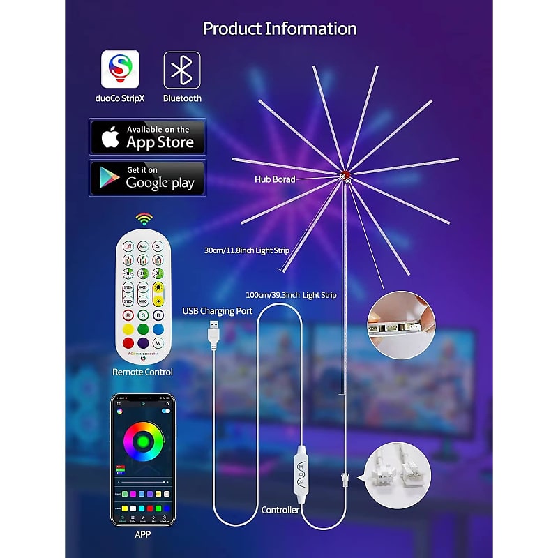 Smart Firework Led Lights USB Powered Color Changing LED Strip Lights with  App Control, Remote, Control Box,with Launch Burst Effect and Music Sync  Lights for Bedroom, Room, Christmas, Party