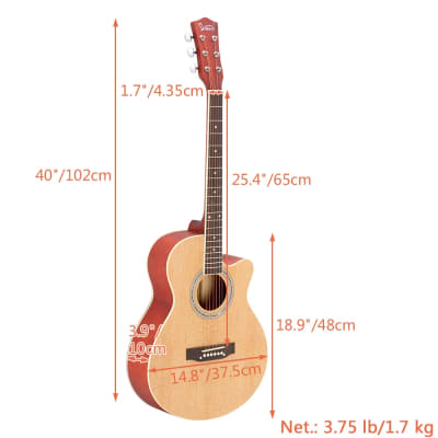 Glarry GT501 40 Inch Cutaway Auditorium Acoustic Guitar Matte Spruce Front Folk - Burlywood image 6