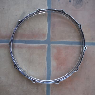 Die Cast 14" Snare Side Hoop 10 lugs Chrome over Brass Vintage, Gretsch Round Badge? image 5