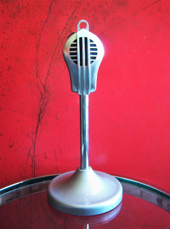 Vintage 1950's Turner 9X crystal microphone Satin Chrome w period Astatic stand display image 1