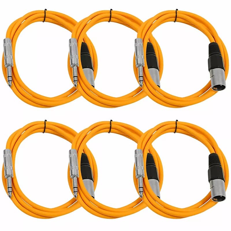6 Pack 1/4" Trs Xlr Male 6' Patch Cables - Orange image 1