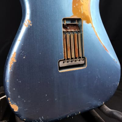 Custom/Hybrid Stratocaster, Heavy Relic, Blue Ice Metallic over 3-Tone Sunburst image 6