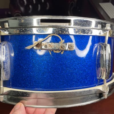 Unbranded  MIJ Unbranded 5.5" x 14" Snare Drum 1960's Blue Sparkle Wrap 60's Blue Sparkle image 3