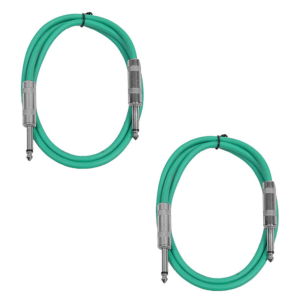 Seismic Audio SASTSX-3-GREENGREEN 1/4" TS Male to 1/4" TS Male Patch Cables - 3' (2-Pack) image 1