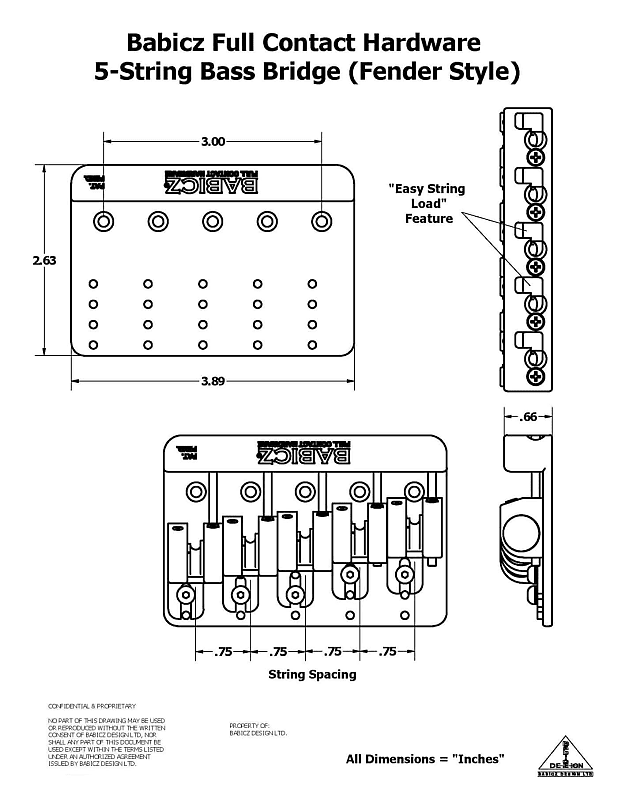 Babicz FCH-5 Bass Bridge, Original Series, 5 Hole Mount - Nickel