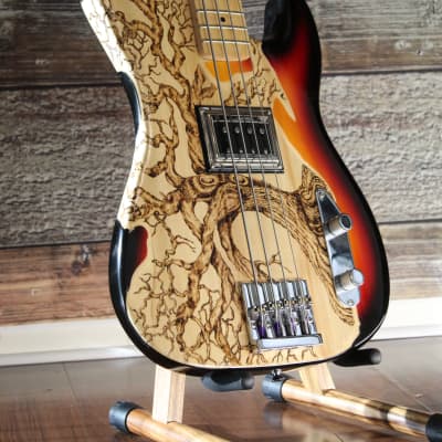 New Custom  4 String Bass  Sunburst/  Pyrography Guitar by Sparka Studios image 10