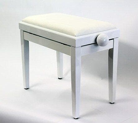 Legato Adjustable Height Cushioned Seat Piano Bench with Black Draylon Top - White image 1