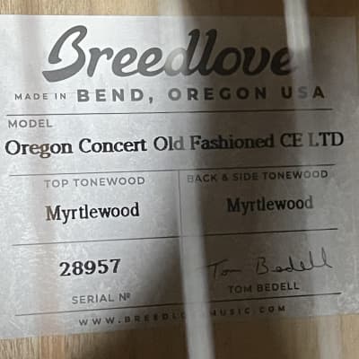 Breedlove Oregon Concert Old Fashioned CE Myrtlewood-Myrtlewood LTD Old Fashioned Gloss image 13