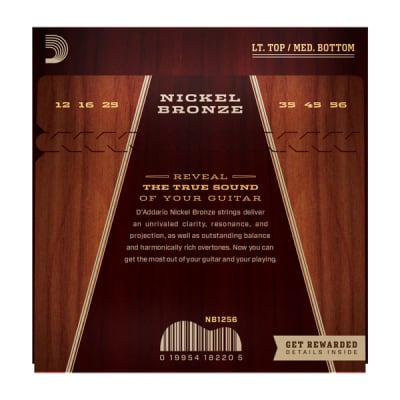 D'Addario NB1256 Nickel Bronze Acoustic Guitar Strings Lt Top/Med Bottom 12-56 image 3