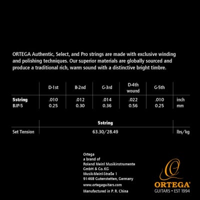 ORTEGA BJP-5 Custom Made 5String Banjo Pro String Set image 2