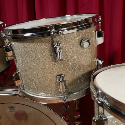 1970s Pearl Wood Fiberglass Drum Set 22/12/13/16 Silver Sparkle *Video Demo* image 9