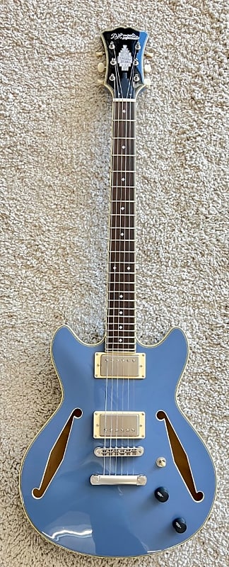 D'Angelico Excel Mini DC Semi-Hollow Body Elec Guitar, Slate Blue, DAEMDCTSLBSNS image 1