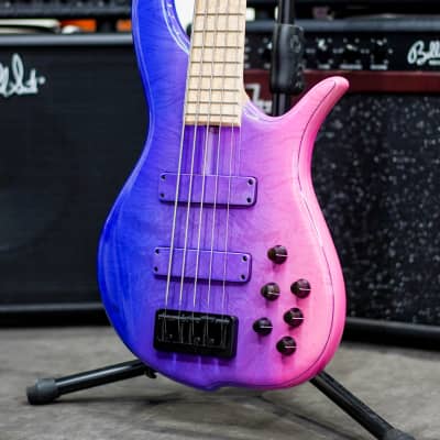 F-Bass BN5 Crushed Figured Maple Top-Neon Pink Fade Gloss w/Birdseye Maple FB & Black HW image 4