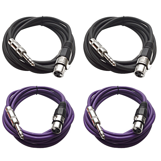Seismic Audio SATRXL-F10-2BLACK2PURPLE 1/4" TRS Male to XLR Female Patch Cables - 10' (4-Pack) image 1