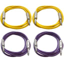 4 Pack of 1/4" TRS Patch Cables 6 Feet Extension Cords Jumper - Yellow & Purple