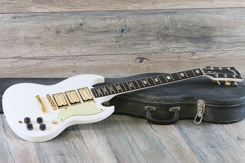 Vintage! 1974 Gibson SG3 Deluxe Triple Pickup White Pearl Refinish + OHSC image 1