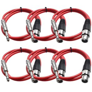 Seismic Audio SATRXL-F3RED6 XLR Female to 1/4" TRS Male Patch Cables - 3' (6-Pack)