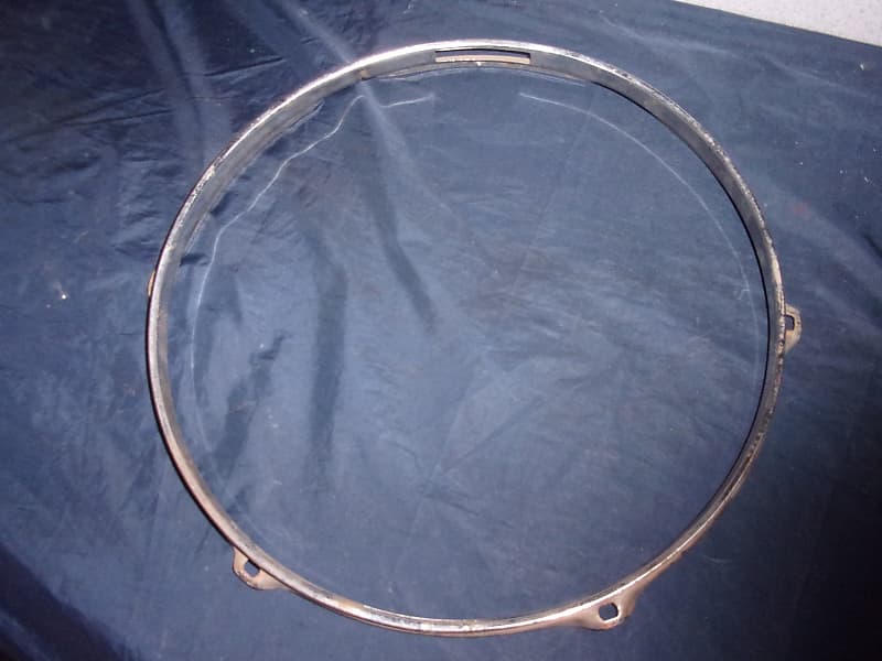 One Rare Drum 13" Very Rusty Chrome 6 Lug Hole Rims Hoops Bottom Snare Side image 1
