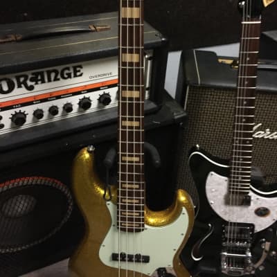 Tagima Black and Gold signature Jazz bass handmade in Brazil 2020 gold sparkle image 2
