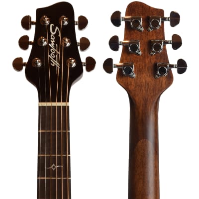 Sawtooth Mahogany Series Left-Handed Solid Mahogany Top Acoustic-Electric Jumbo Guitar with Padded Gig Bag and Pick Sampler image 9
