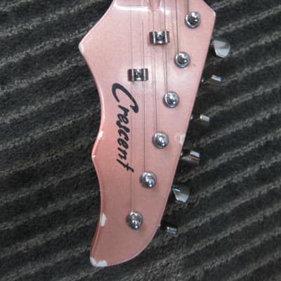 Crescent Strat Style Guitar, Salmon Colo Plays Good, Sounds Good, Needs New Strings, Cool Color, Goo image 4
