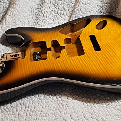 USA made bound Alder body in "2 tone sunburst" Flame maple top. Made for a Strat neck.#2TFS-02.Tiny scratch. Took off over $80 image 4
