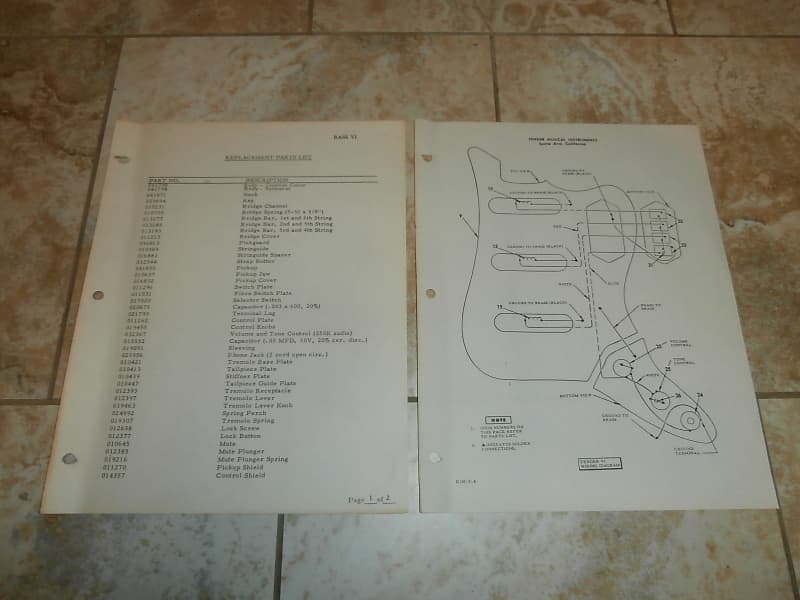 Vintage Early 1970's Fender Bass VI Replacement Parts List & Wiring Diagram! Original Case Candy! image 1