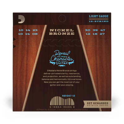 D'Addario NB1047-12 Nickel Bronze Light 12-String Acoustic Guitar Strings 10-47 image 7