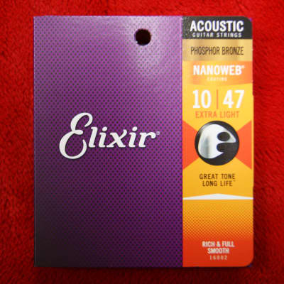 Elixir 16002  Nanoweb coated 10-47 phosphor bronze acoustic guitar strings extra light image 1