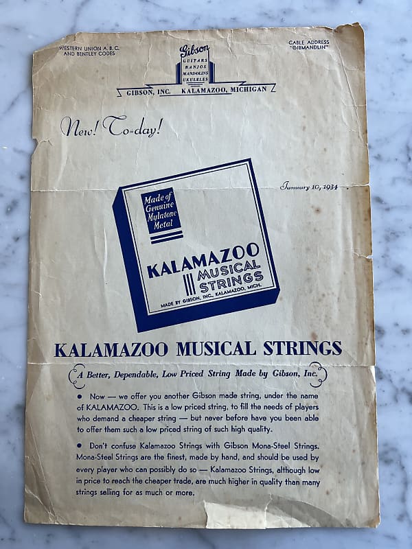 1934 Gibson Kalamazoo Strings Advertisement Case Candy | Reverb