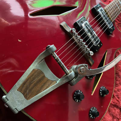 c.1967- Firstman / Teisco Gengakki Broadway Special MIJ Vintage Hollow Body Guitar   “Cherry Red” image 5
