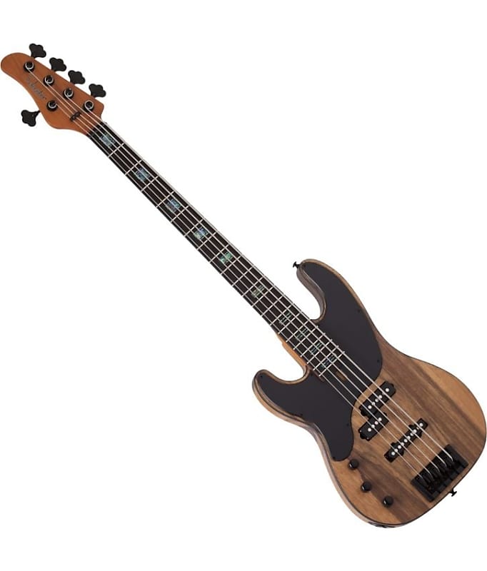 Brand New Schecter Model-T 5 String Exotic Lefty Bass Black Limba image 1