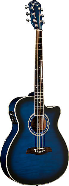 Oscar Schmidt OACEFTBL Auditorium Cutaway 6-String Acoustic-Electric Guitar - Flame Trans Blue image 1