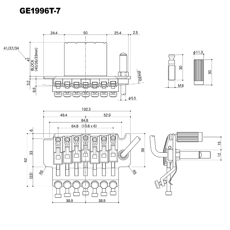 NEW Gotoh GE1996T-7 Floyd Rose Locking Tremolo 7-String Bridge