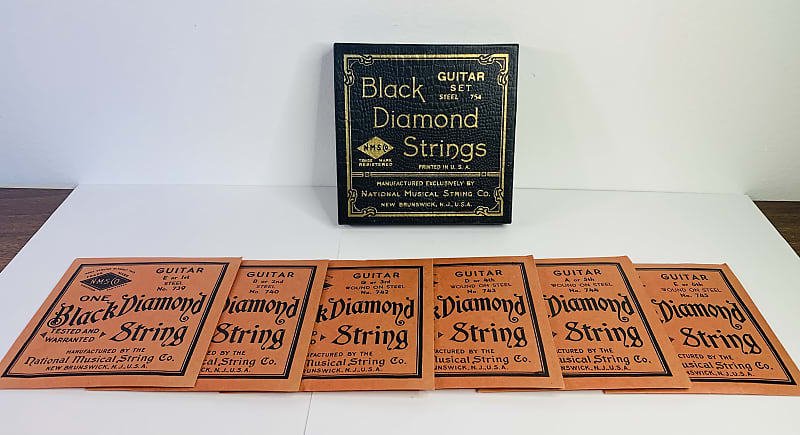 Vintage 1940s 1950s Black Diamond Strings Guitar Set Steel 754 Packaging Case Candy