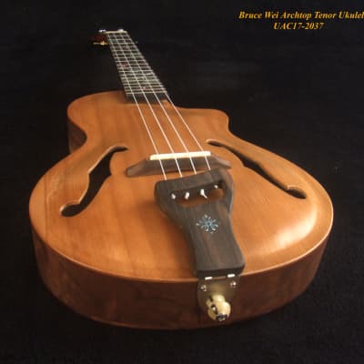 Bruce Wei Carved ARCHTOP Solid Spruce, Curly Maple, Walnut Tenor Ukulele, Floral Inlay UAC17-2037 image 8