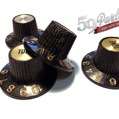 Set of 4 hand aged Gibson Top Hat Vintage Bell knobs black, Gibson