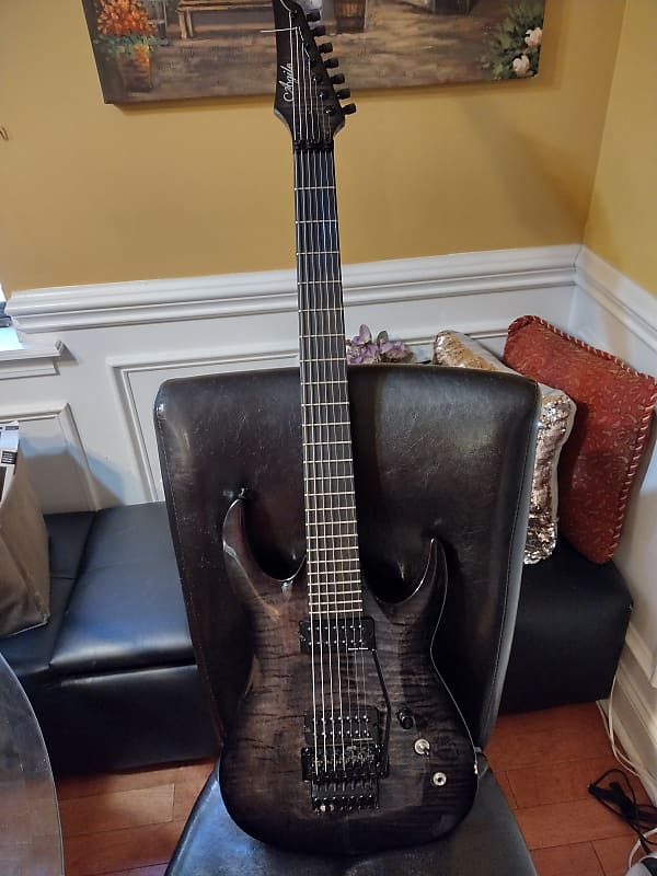 Agile Interceptor Pro 728 7-String Black Flame Maple With Mods