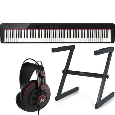 Casio Privia PX-S5000 88-Key Hybrid Scaled Hammer Action Keyboard, Black w/ Stand & Headphones