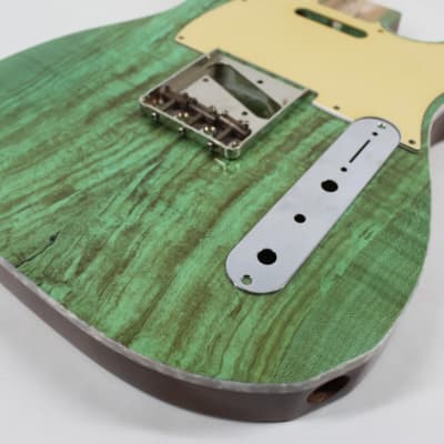MJT  Lightweight Bound Spalted Maple Tele Body 2022 Trans Green Top Natural Back image 6