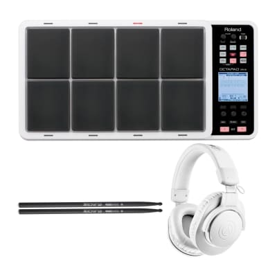 Roland Octapad SPD-30 Digital Percussion Pad (White) with Audio-Technica ATH-M20xBT Headphones and 5A Drumsticks