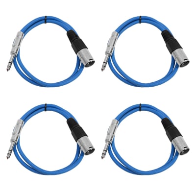 4 Pack of 1/4 Inch to XLR Male Patch Cables 3 Foot Extension Cords Jumper - Blue and Blue image 1