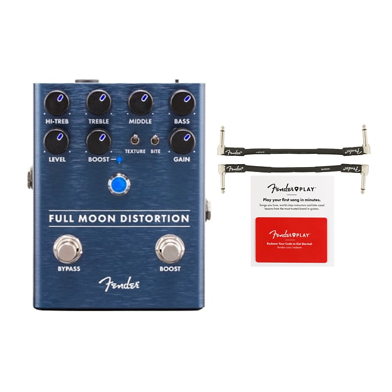 Fender Full Moon Distortion Pedal Bundle with Fender Professional Series  Instrument Cables (Black, 2-Pack) and Fender Play 3-Month Prepaid Card