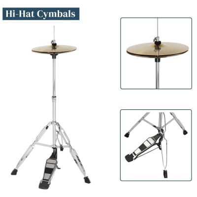 MCH Full Size Adult Drum Set 5-Piece Black with Bass Drum, two Tom Drum, Snare Drum, Floor Tom, 16" Ride Cymbal, 14" Hi-hat Cymbals, Stool, Drum Pedal, Sticks 2020s image 19