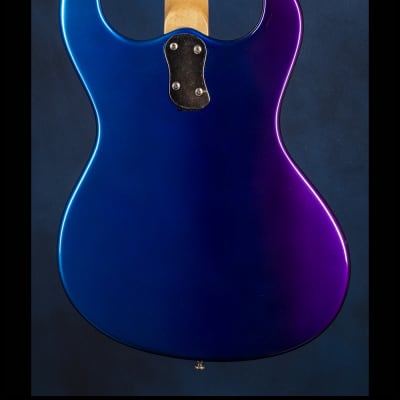 Mosrite [Vibramute Model] specially built for Mick Mars of Mötley Crüe by Semie Mosely 1991 Metallic blue/purple with flame pinstriping image 4