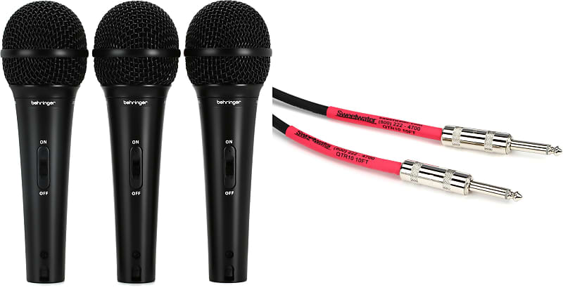 Behringer XM1800S Dynamic Vocal & Instrument Microphone (3-pack)  Bundle with Pro Co EG-10 Excellines Straight to Straight Instrument Cable - 10-foot image 1
