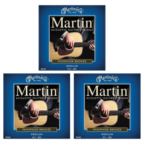 Martin M550 Medium Phosphor Bronze Acoustic Guitar Strings (3 Pack)
