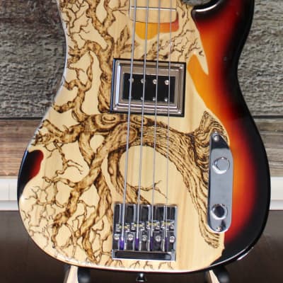 New Custom  4 String Bass  Sunburst/  Pyrography Guitar by Sparka Studios image 3