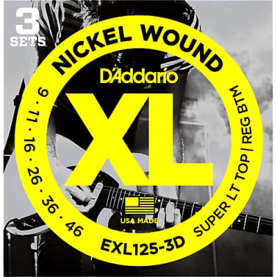 D'Addario EXL125-3D Nickel Wound Electric Guitar Strings Super Light Top / Regular Bottom Gauge 3-Pack
